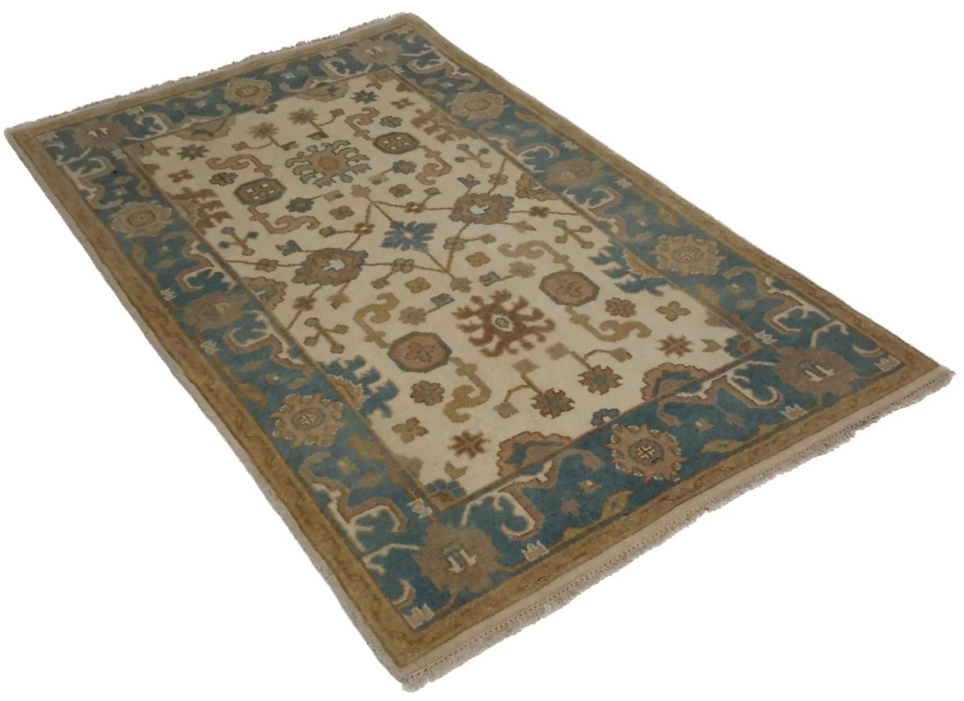 Canvello Hand Made Traditional All Over Indo Oushak Rug - 4'0'' X 6'3'' - Canvello