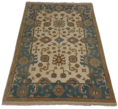 Canvello Hand Made Traditional All Over Indo Oushak Rug - 4'0'' X 6'3'' - Canvello