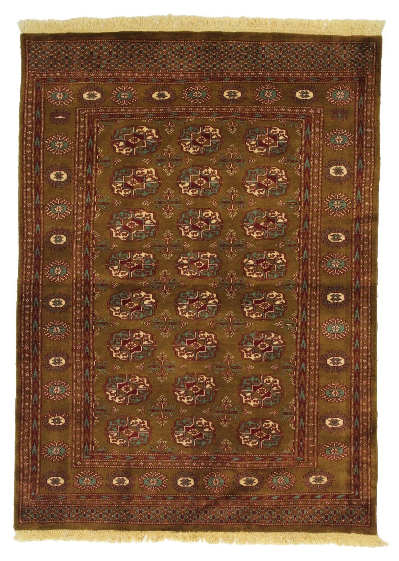 Canvello Hand Made Traditional All Over Pakistan Bokhara Rug - 4'0'' X 6'0'' - Canvello