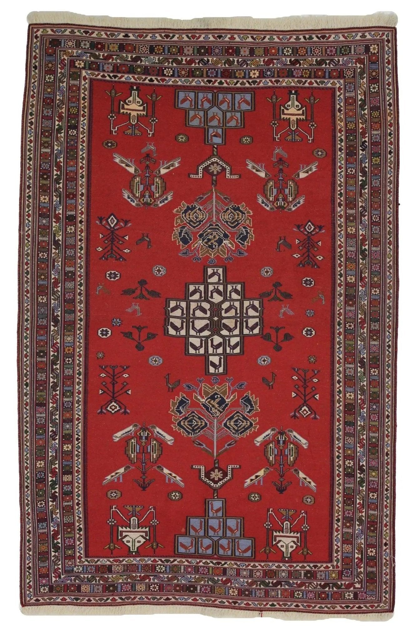 Canvello Hand Made Traditional All Over Silkroad Sirjan Rug - 4'2'' X 6'3'' - Canvello