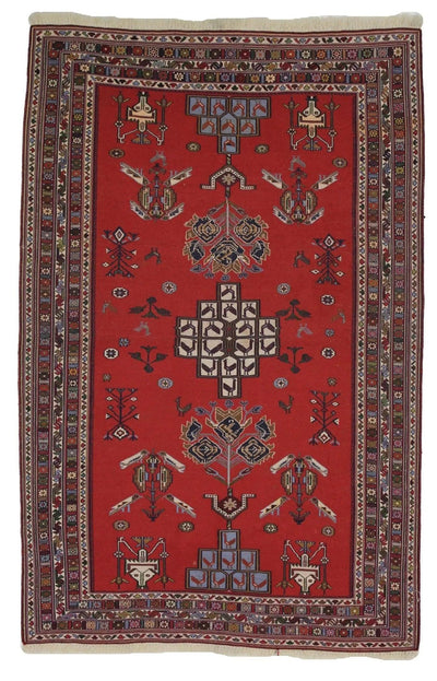 Canvello Hand Made Traditional All Over Silkroad Sirjan Rug - 4'2'' X 6'3'' - Canvello