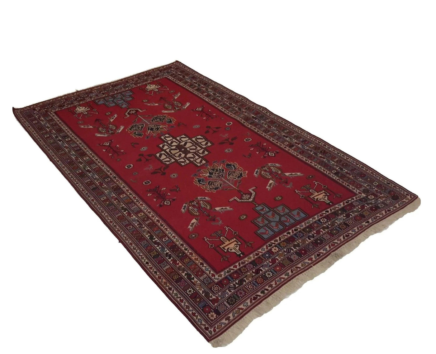 Canvello Hand Made Traditional All Over Silkroad Sirjan Rug - 4'2'' X 6'3'' - Canvello