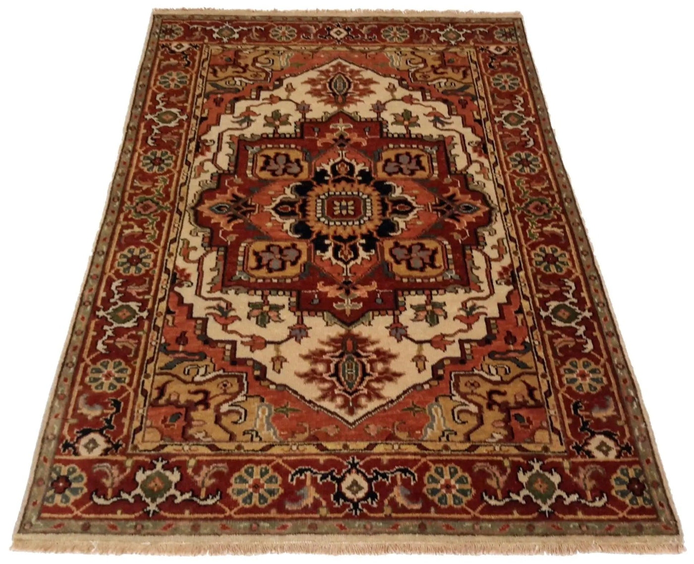 Canvello Hand Made Traditional Medallion Indo Heriz Rug - 3'11'' X 5'11'' - Canvello