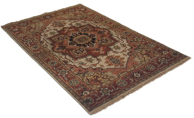 Canvello Hand Made Traditional Medallion Indo Heriz Rug - 3'11'' X 5'11'' - Canvello