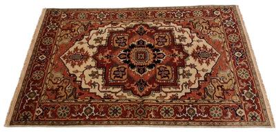 Canvello Hand Made Traditional Medallion Indo Heriz Rug - 3'11'' X 5'11'' - Canvello