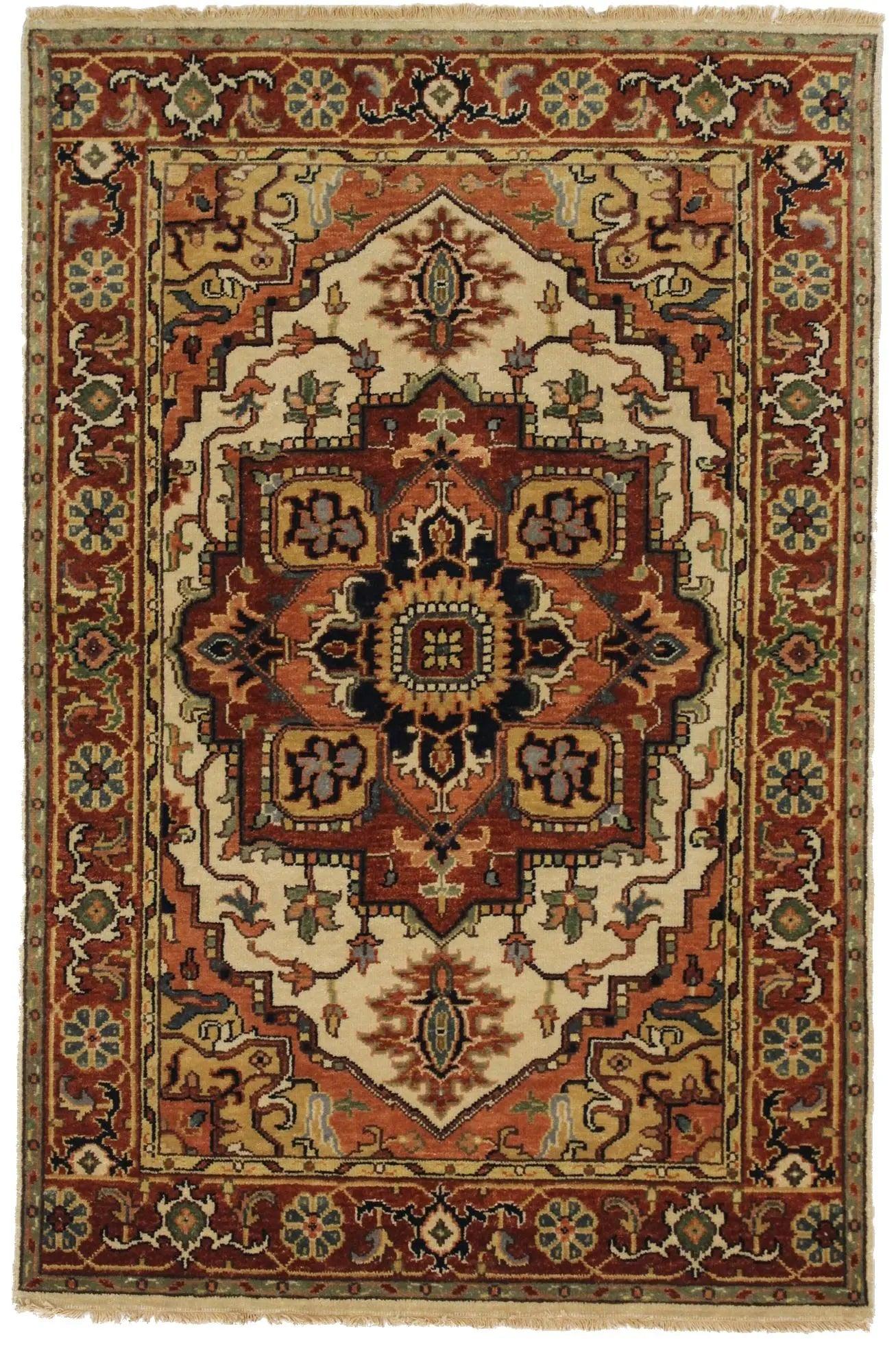 Canvello Hand Made Traditional Medallion Indo Heriz Rug - 3'11'' X 5'11'' - Canvello