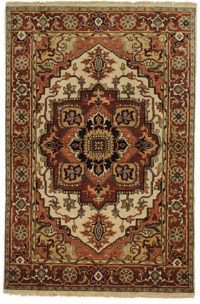 Canvello Hand Made Traditional Medallion Indo Heriz Rug - 3'11'' X 5'11'' - Canvello