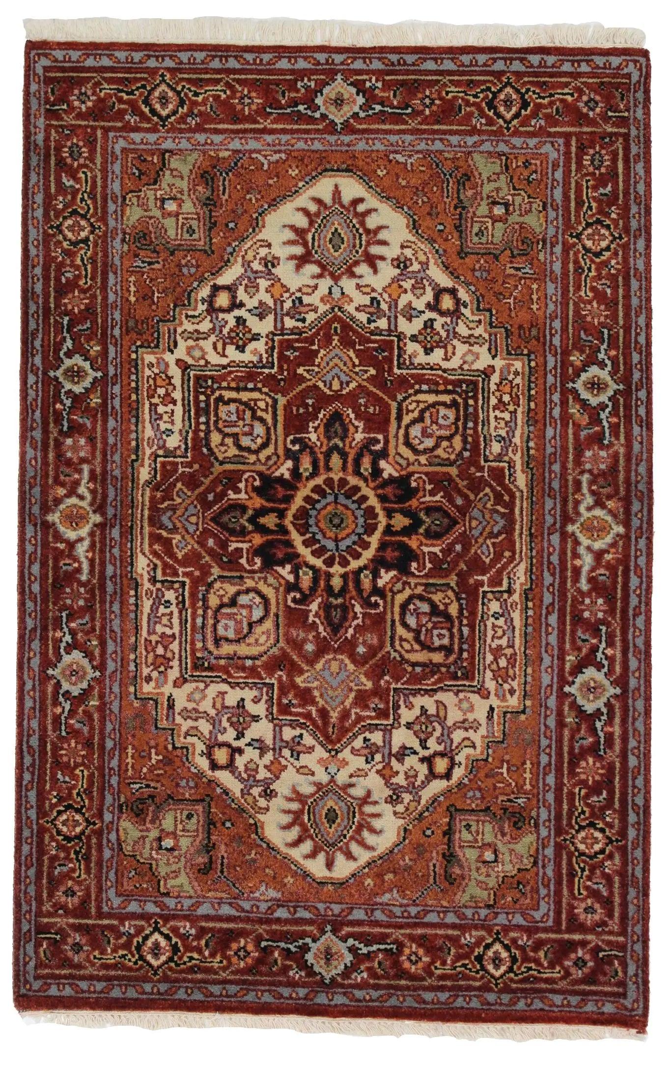 Canvello Hand Made Traditional Medallion Indo Heriz Rug - 4'0'' X 6'1''