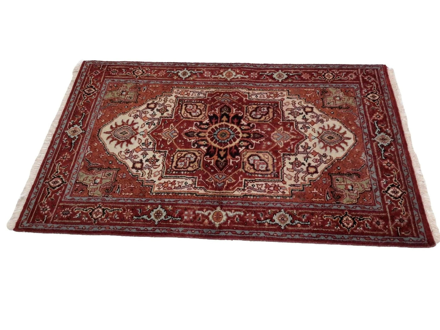 Canvello Hand Made Traditional Medallion Indo Heriz Rug - 4'0'' X 6'1'' - Canvello