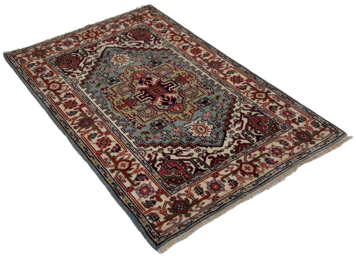 Canvello Hand Made Traditional Medallion Indo Heriz Rug - 4'1'' X 6'0'' - Canvello