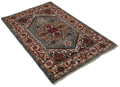 Canvello Hand Made Traditional Medallion Indo Heriz Rug - 4'1'' X 6'0'' - Canvello