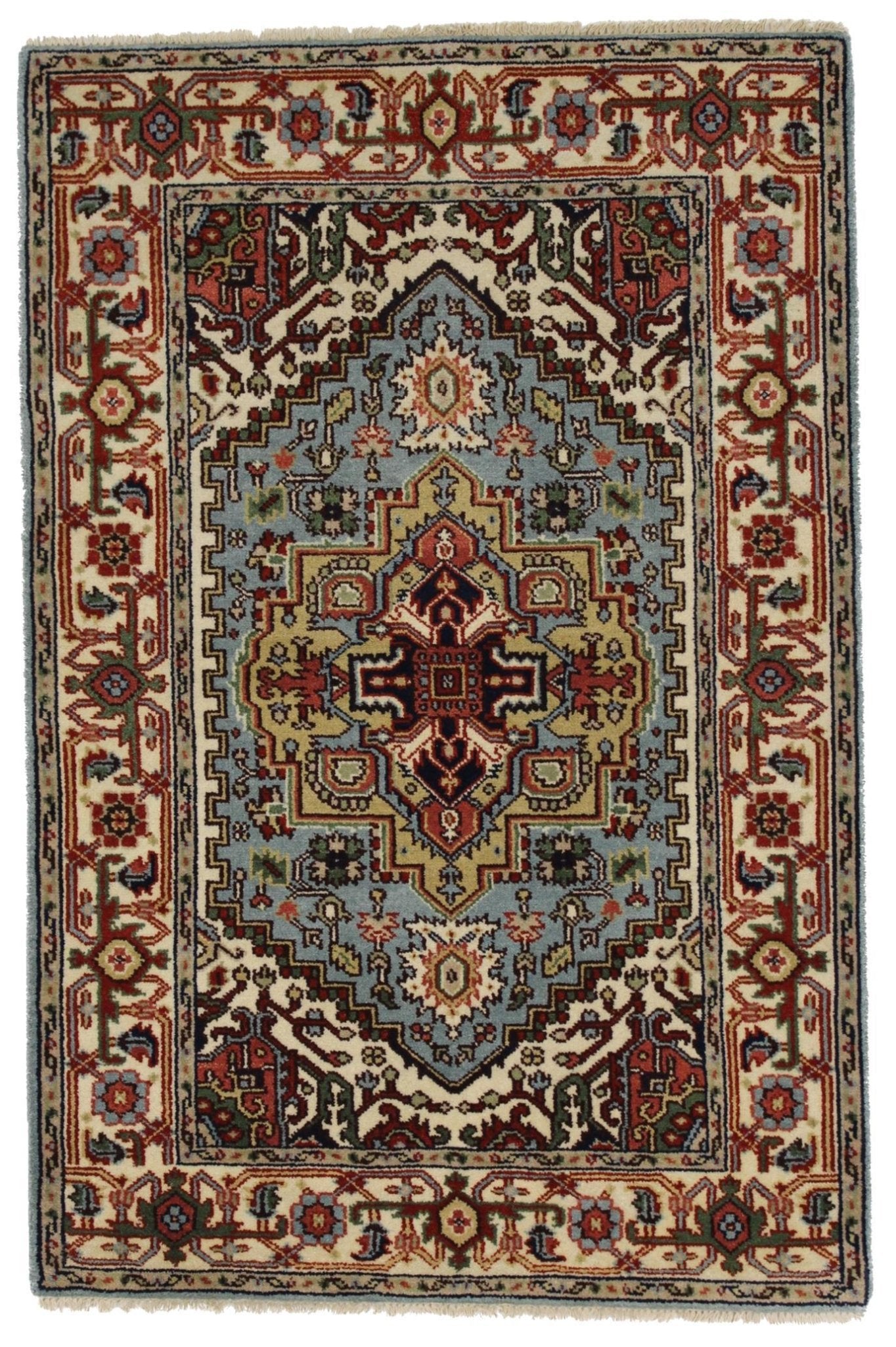 Canvello Hand Made Traditional Medallion Indo Heriz Rug - 4'1'' X 6'0'' - Canvello