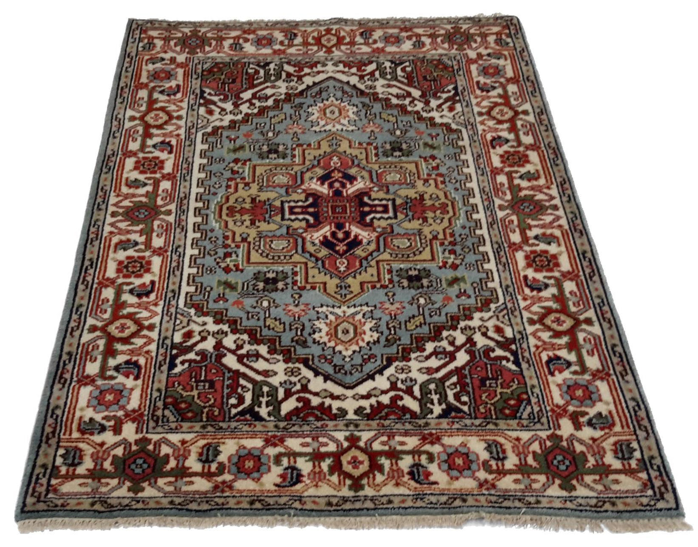 Canvello Hand Made Traditional Medallion Indo Heriz Rug - 4'1'' X 6'0'' - Canvello