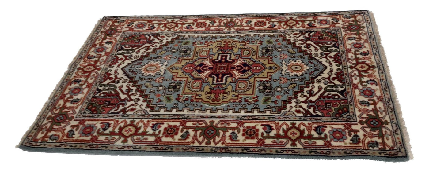 Canvello Hand Made Traditional Medallion Indo Heriz Rug - 4'1'' X 6'0'' - Canvello