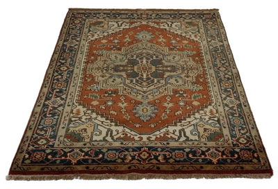 Canvello Hand Made Traditional Medallion Indo Indo Rug - 4'0'' X 6'4''