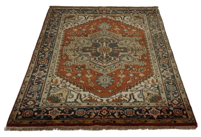 Canvello Hand Made Traditional Medallion Indo Indo Rug - 4'0'' X 6'4'' - Canvello