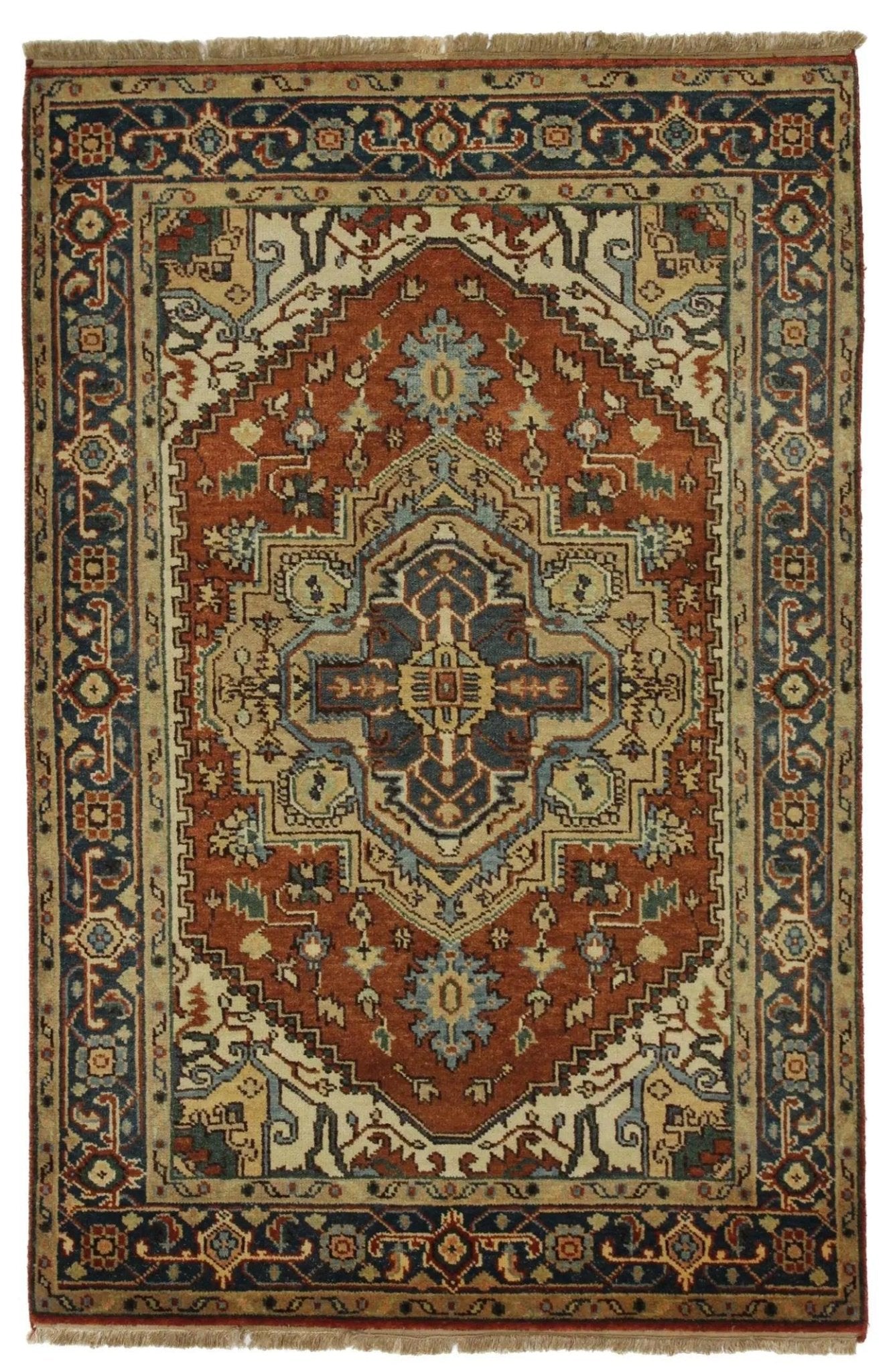 Canvello Hand Made Traditional Medallion Indo Indo Rug - 4'0'' X 6'4'' - Canvello