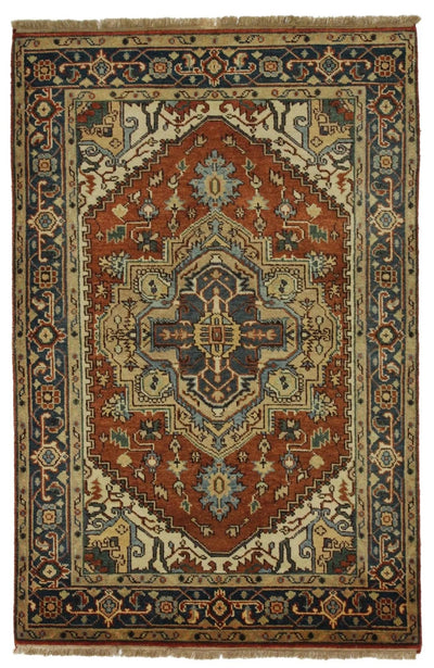 Canvello Hand Made Traditional Medallion Indo Indo Rug - 4'0'' X 6'4'' - Canvello