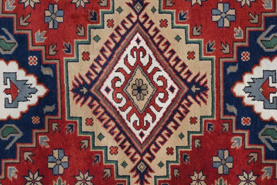 Canvello Hand Made Traditional Medallion Indo Kazak Rug - 8'10'' X 12'3'' - Canvello