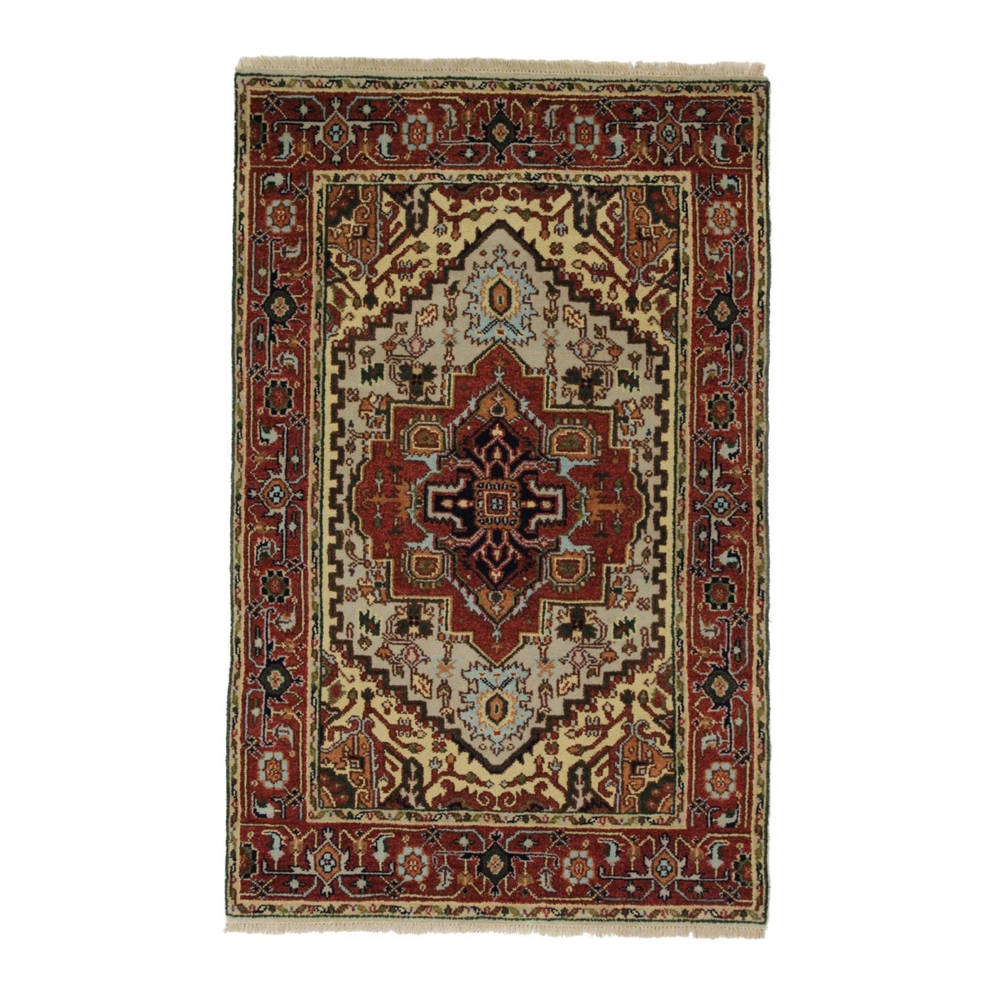 Canvello Hand Made Traditional Medallion Indo Oushak Rug - 3'11'' X 6'1'' - Canvello