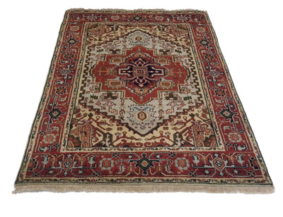 Canvello Hand Made Traditional Medallion Indo Oushak Rug - 3'11'' X 6'1'' - Canvello