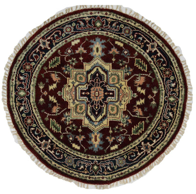 Canvello Hand Made Traditional Medallion Indo Oushak Rug - 4'0'' X 4'1'' - Canvello