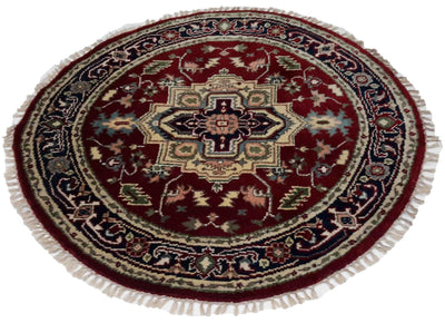 Canvello Hand Made Traditional Medallion Indo Oushak Rug - 4'0'' X 4'1'' - Canvello