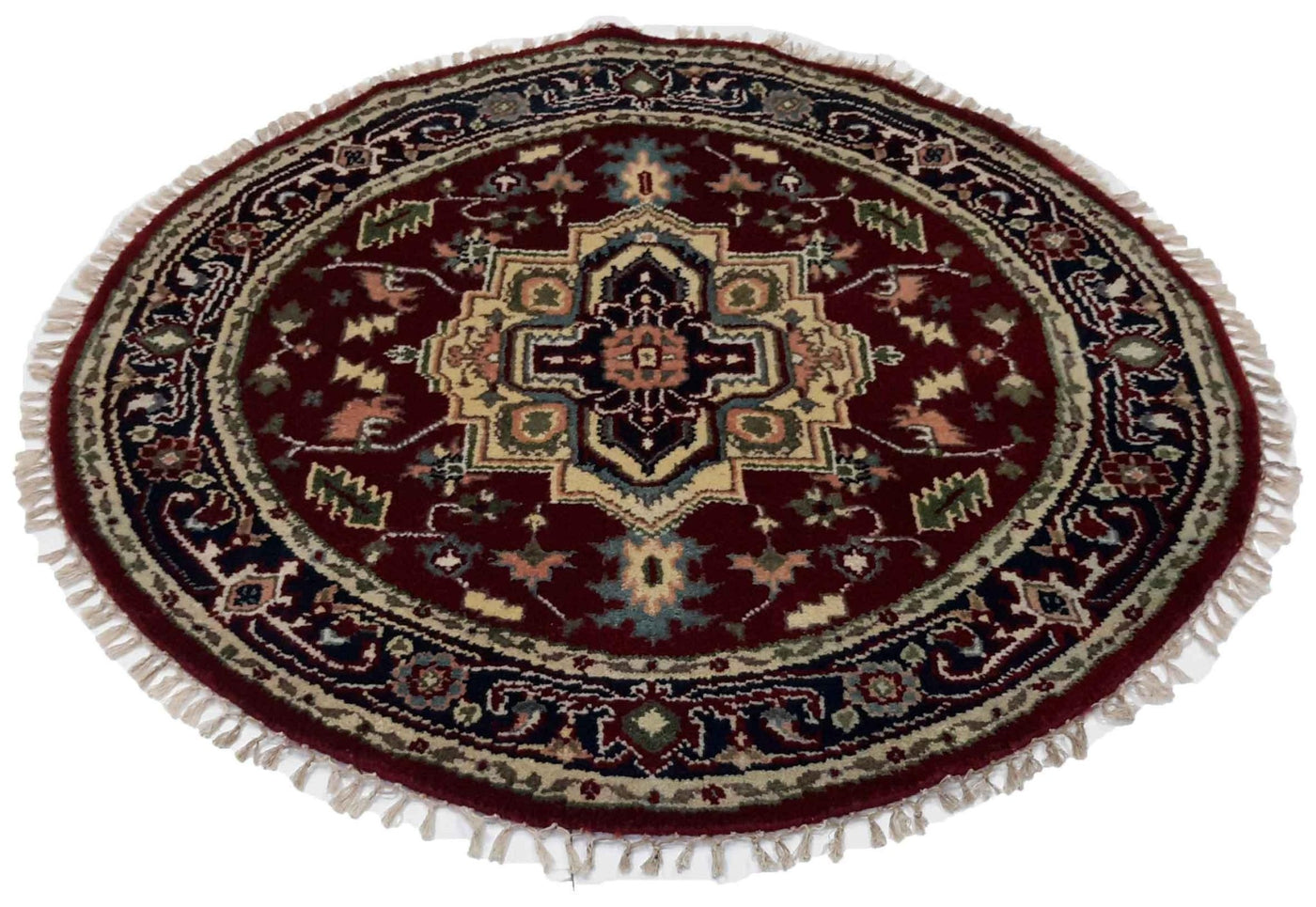 Canvello Hand Made Traditional Medallion Indo Oushak Rug - 4'0'' X 4'1'' - Canvello