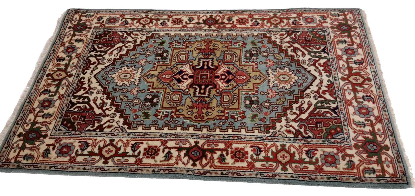 Canvello Hand Made Traditional Medallion Indo Rug - 4'1'' X 6'0'' - Canvello