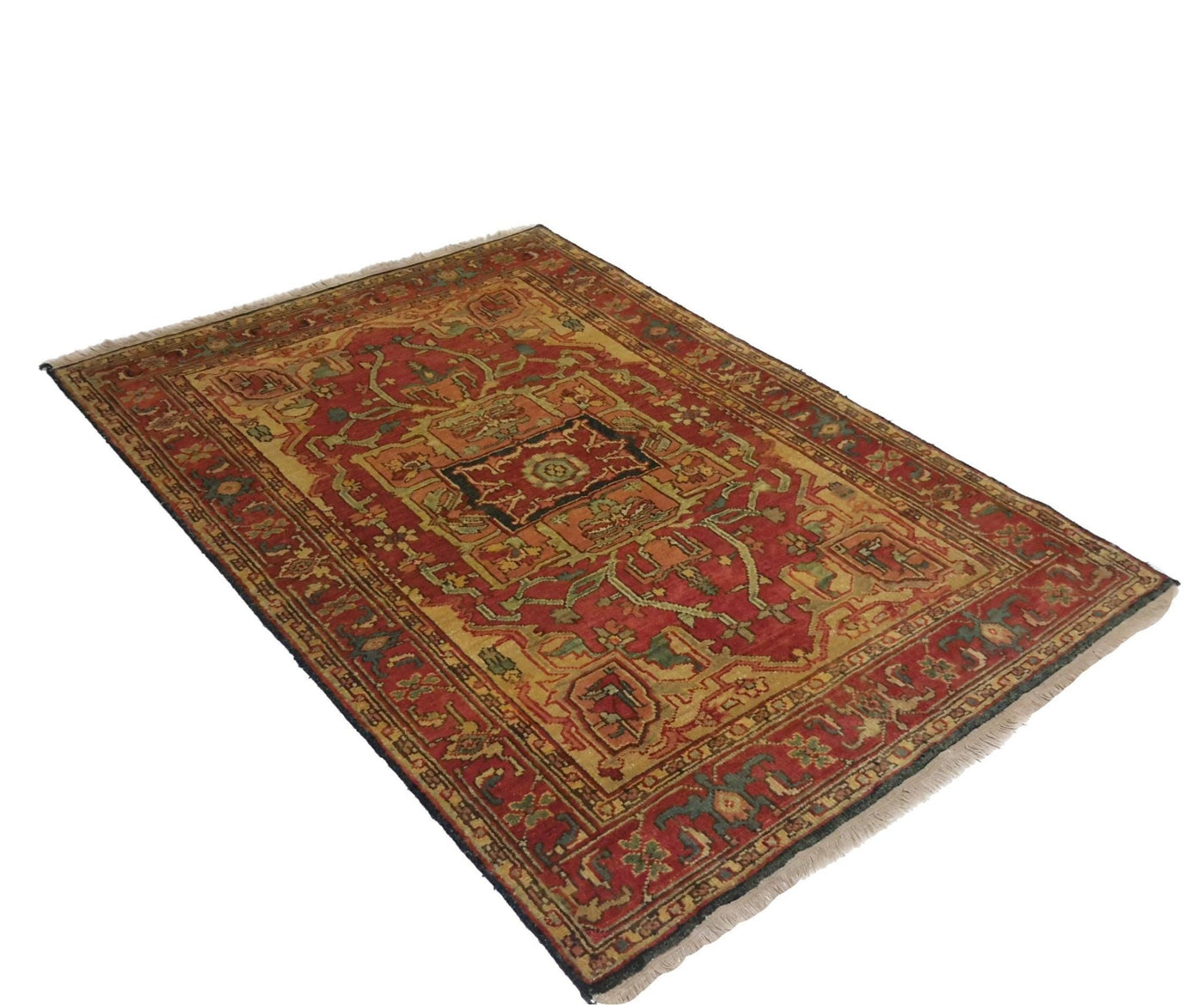 Canvello Hand Made Traditional Medallion Indo Serapi Rug - 4'1'' X 5'10'' - Canvello