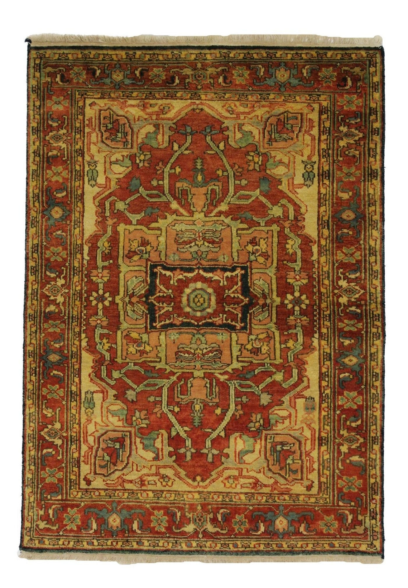 Canvello Hand Made Traditional Medallion Indo Serapi Rug - 4'1'' X 5'10'' - Canvello