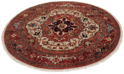 Canvello Hand Made Traditional Medallion Indo Serapi Rug - 4'10'' X 4'10'' - Canvello