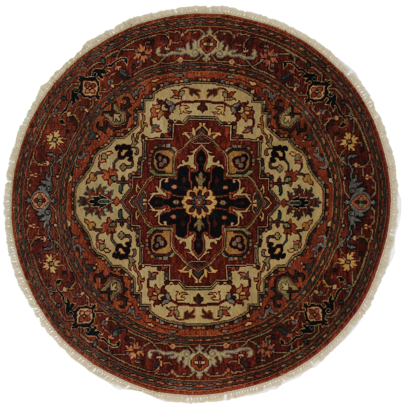 Canvello Hand Made Traditional Medallion Indo Serapi Rug - 4'10'' X 4'10'' - Canvello