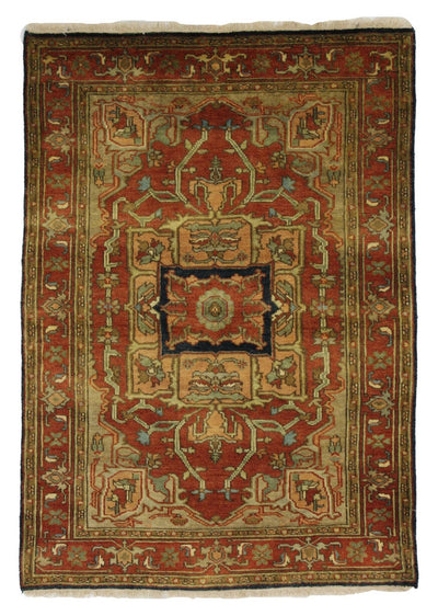 Canvello Hand Made Traditional Medallion Indo Serapi Rug - 4'2'' X 5'10'' - Canvello