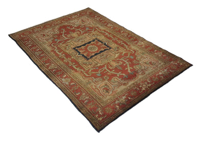 Canvello Hand Made Traditional Medallion Indo Serapi Rug - 4'2'' X 5'10'' - Canvello