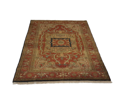 Canvello Hand Made Traditional Medallion Indo Serapi Rug - 4'2'' X 5'10'' - Canvello