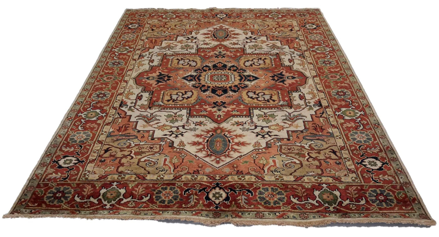 Canvello Hand Made Traditional Medallion Indo Serapi Rug - 5'10'' X 8'9'' - Canvello