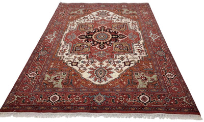 Canvello Hand Made Traditional Medallion Indo Serapi Rug - 5'10'' X 9'1'' - Canvello