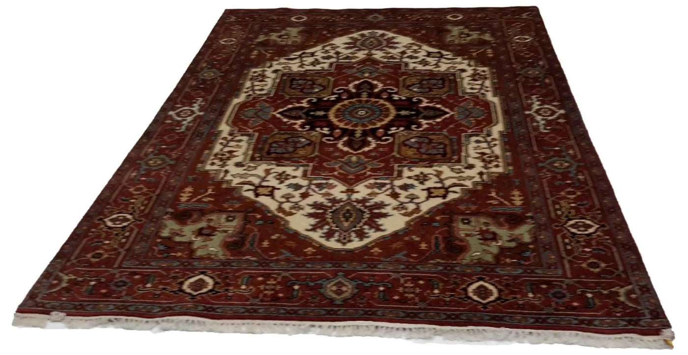 Canvello Hand Made Traditional Medallion Indo Serapi Rug - 5'10'' X 9'1'' - Canvello