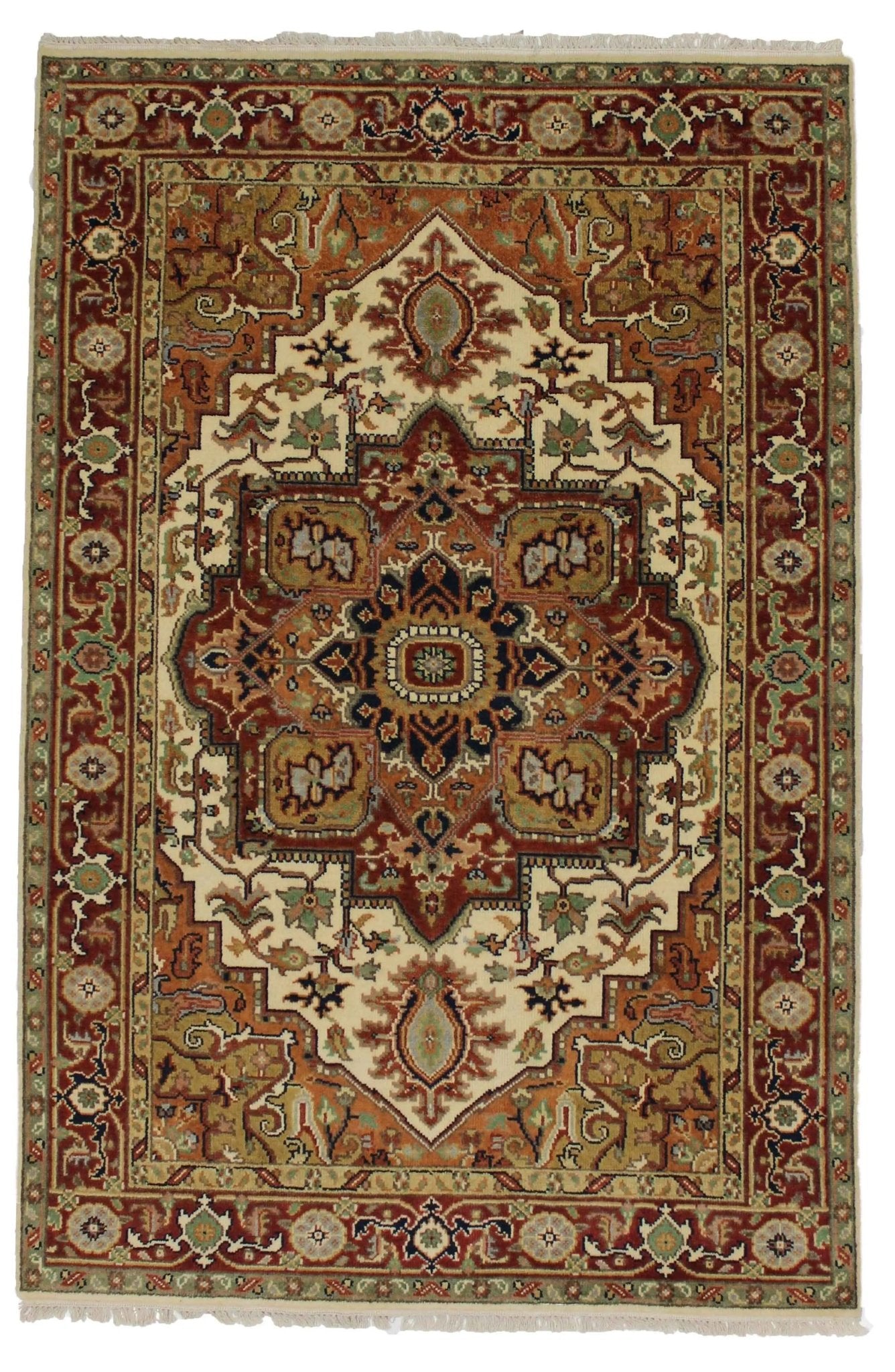 Canvello Hand Made Traditional Medallion Indo Serapi Rug - 5'11'' X 8'11'' - Canvello