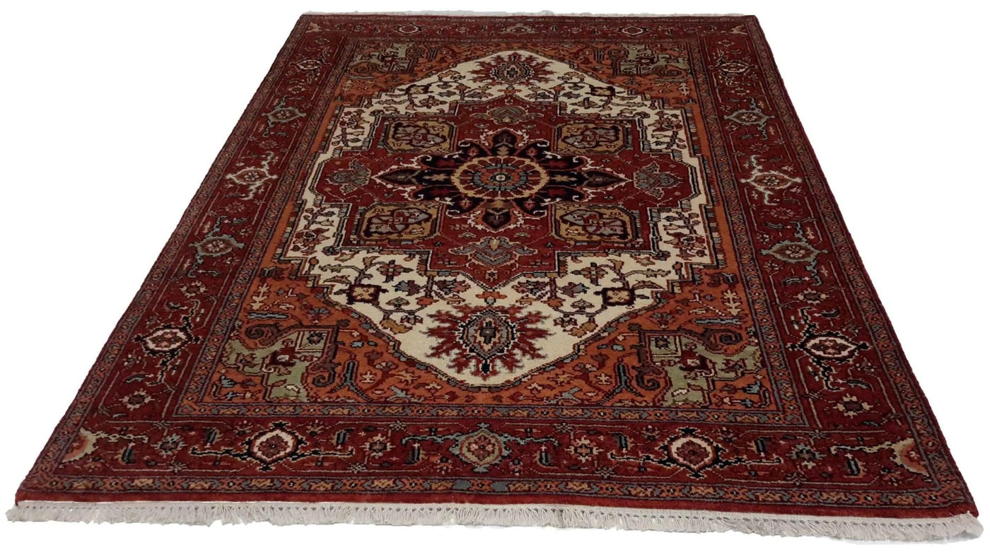 Canvello Hand Made traditional Medallion Indo Serapi Rug - 5'9'' X 8'10'' - Canvello