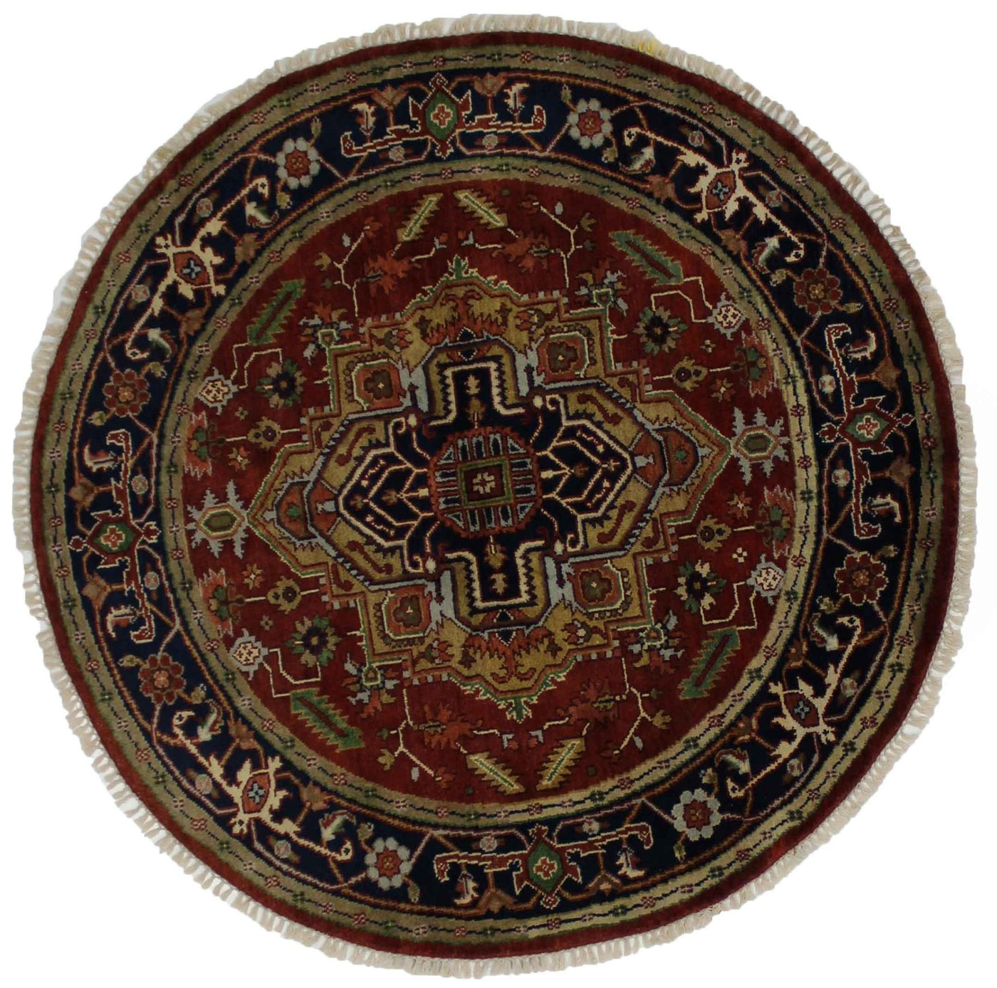 Canvello Hand Made Traditional Medallion Indo Serapi Rug - 6'0'' X 6'0'' - Canvello