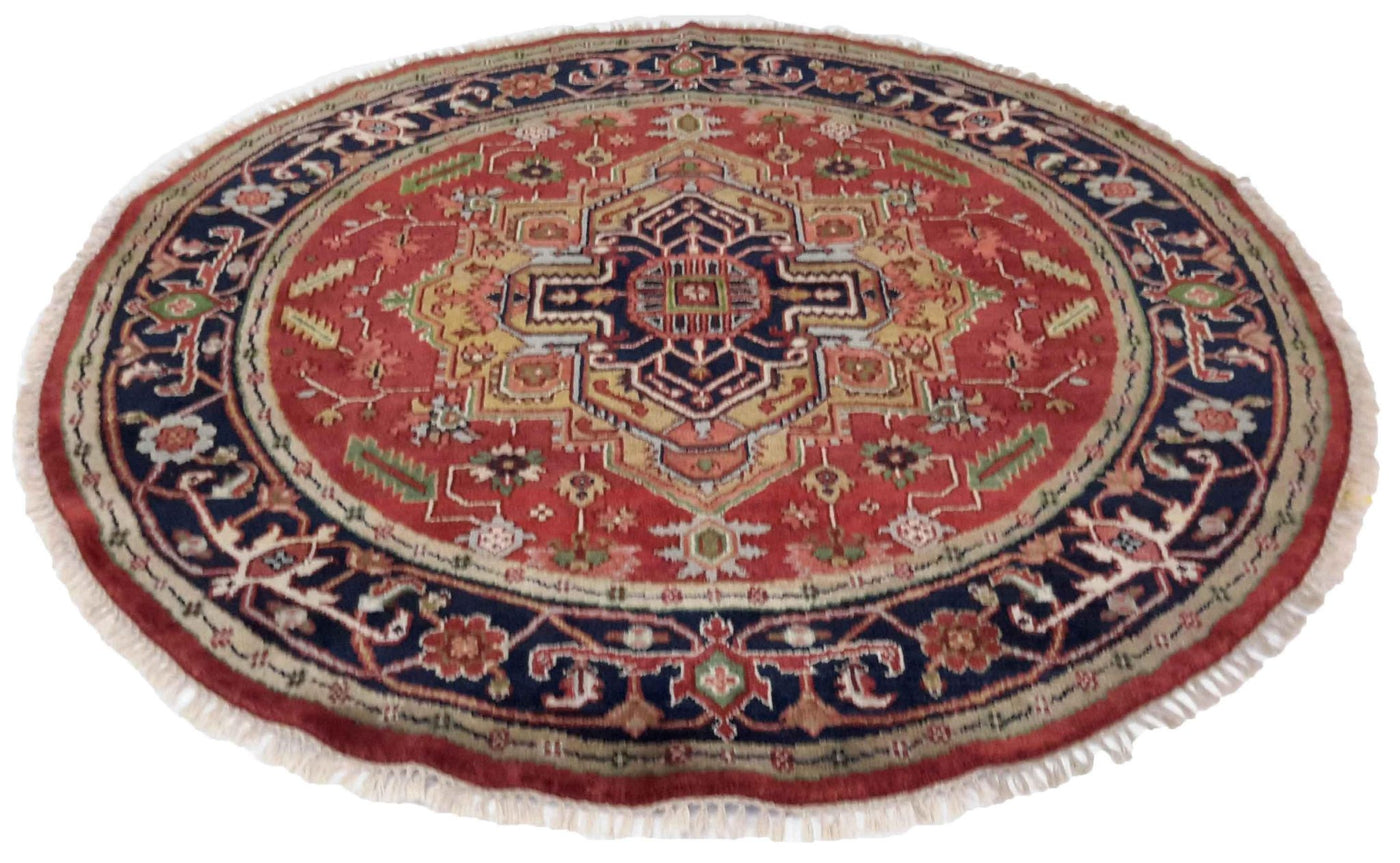 Canvello Hand Made Traditional Medallion Indo Serapi Rug - 6'0'' X 6'0'' - Canvello