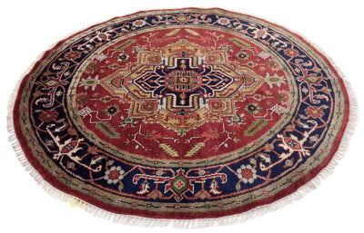 Canvello Hand Made Traditional Medallion Indo Serapi Rug - 6'0'' X 6'0'' - Canvello