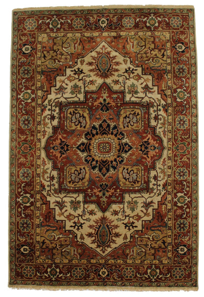 Canvello Hand Made Traditional Medallion Indo Serapi Rug - 6'0'' X 8'11'' - Canvello