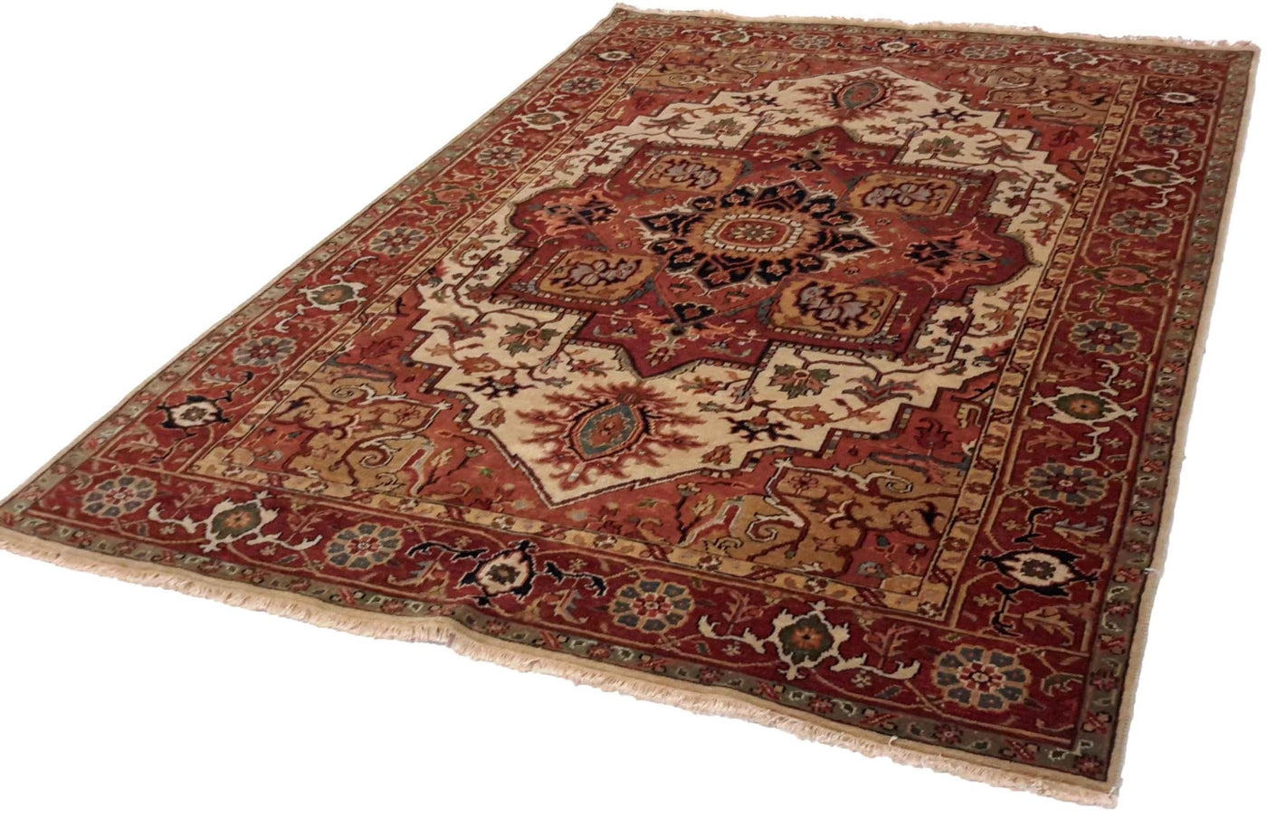 Canvello Hand Made Traditional Medallion Indo Serapi Rug - 6'0'' X 8'11'' - Canvello