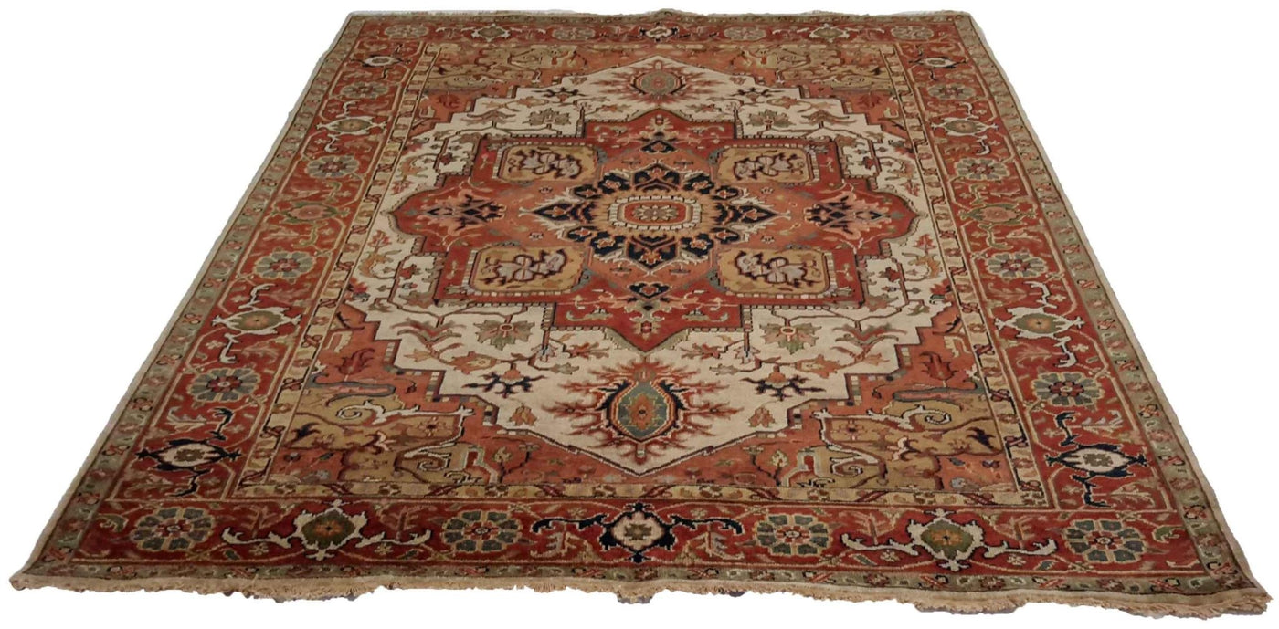 Canvello Hand Made Traditional Medallion Indo Serapi Rug - 6'0'' X 8'11'' - Canvello