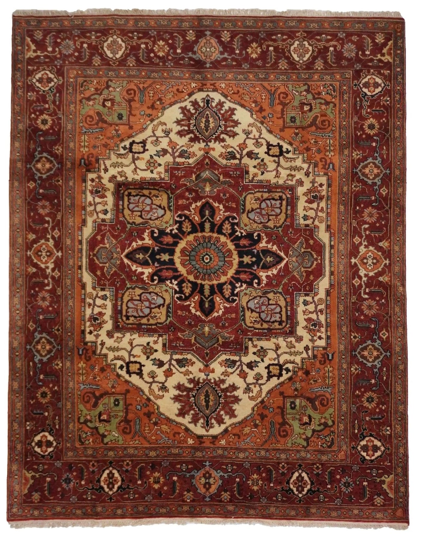 Canvello Hand Made Traditional Medallion Indo Serapi Rug - 7'10'' X 9'11'' - Canvello