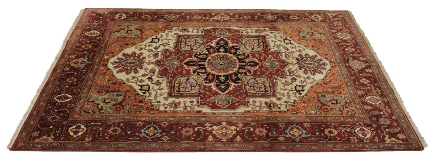 Canvello Hand Made Traditional Medallion Indo Serapi Rug - 7'10'' X 9'11'' - Canvello