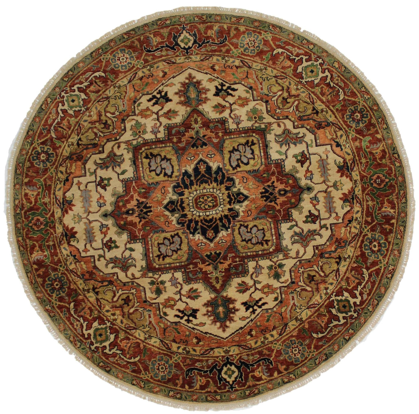 Canvello Hand Made Traditional Medallion Indo Serapi Rug - 7'11'' X 7'11'' - Canvello